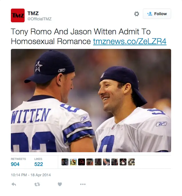 Tony Romo and Jason Witten Admit to Romantic Relationship-Fiction! - Truth  or Fiction?