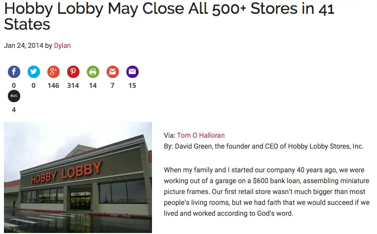 Hobby Lobby Closing All Stores Across the Nation-Fiction! - Truth or