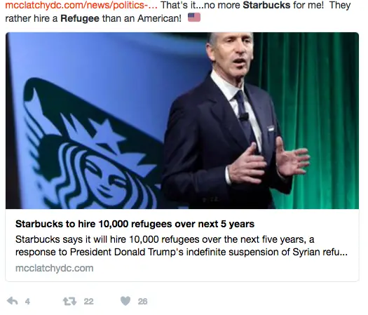 Starbucks pledge to hire 10,000 refugees