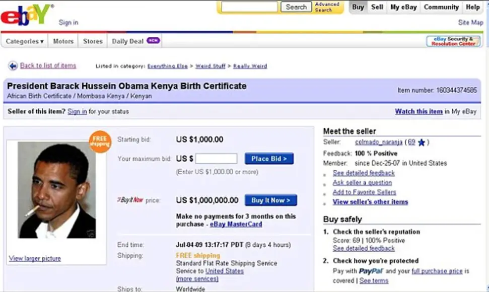 forged Kenyan birth certificate
