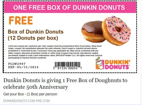 free dunkin donuts offer