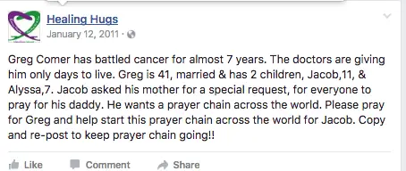 greg comer prayer request