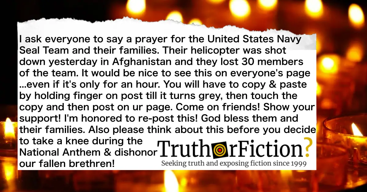 Prayer Request for Navy SEALs Shot Down in Helicopter