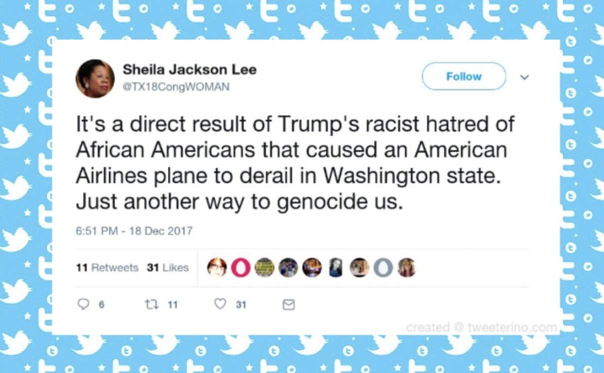 Did Rep. Sheila Jackson Lee Blame Trump for a ‘Plane Derailment’?