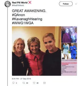 Conspiracy meme about Amy Schumer and Christine Blasey Ford being the same person