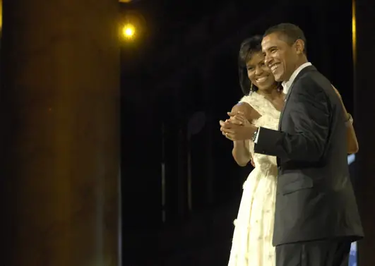 President Barack Obama and first lady Michelle Obama dance during the Commander in Chief's Ball in downtown Washington, D.C., Dec. 20, 2009. More than 5,000 men and women in uniform are providing military ceremonial support to the presidential inauguration, a tradition dating back to George Washington's 1789 inauguration. (DoD photo by Senior Airman Kathrine McDowell, U.S. Air Force/Released)