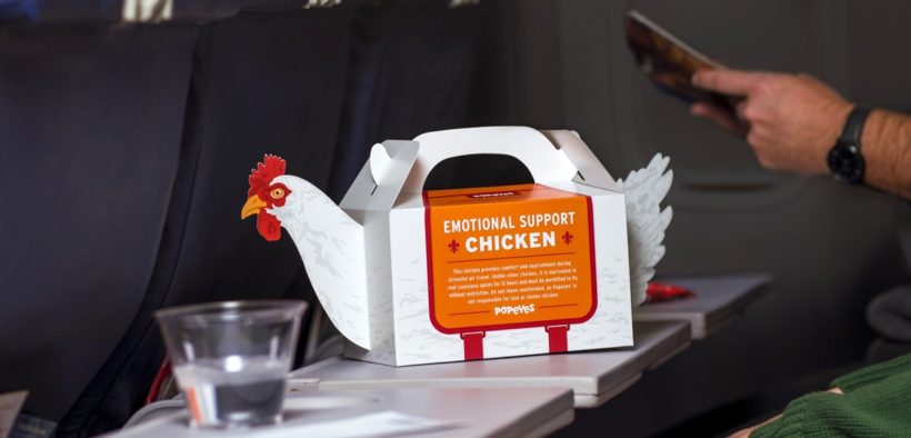 Popeye's "Emotional Support Chicken" box.