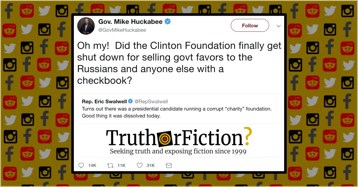Is a Mike Huckabee Tweet About the Clinton Foundation Real?
