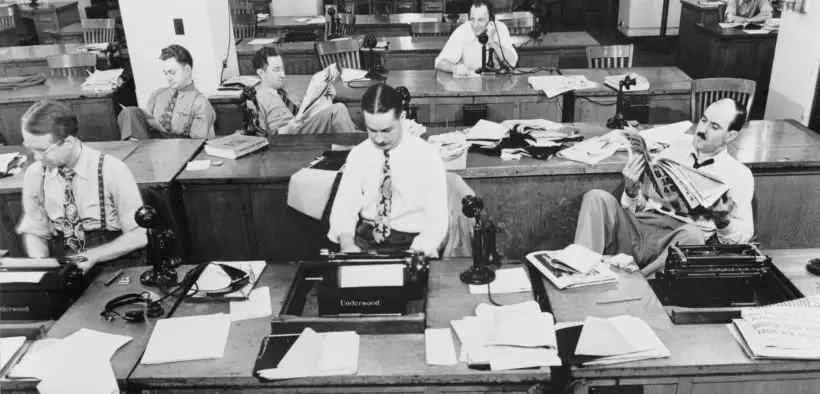 New York Times newsroom, c. 1920.