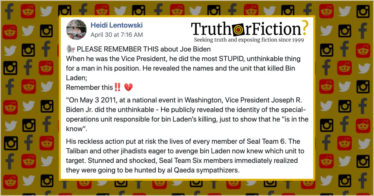 Did Joe Biden Disclose the Names of the Soldiers Involved in the Bin Laden Raid in 2011?