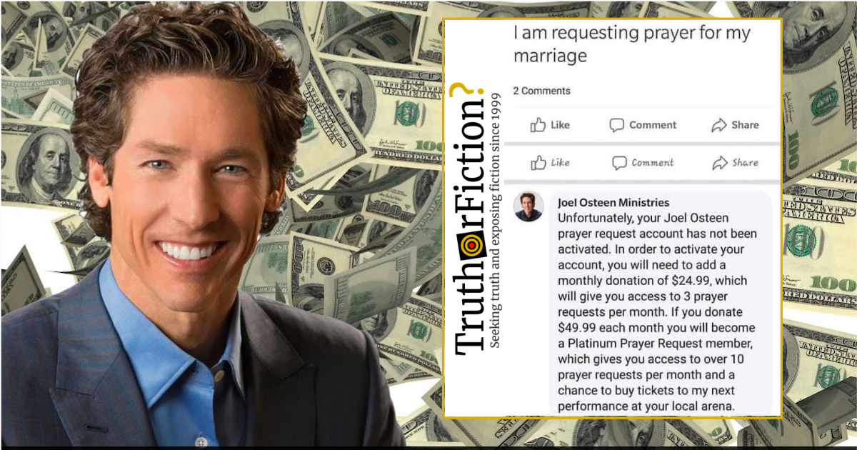 Is Joel Osteen Ministries Charging Facebook Commenters for ‘Prayer Requests’?