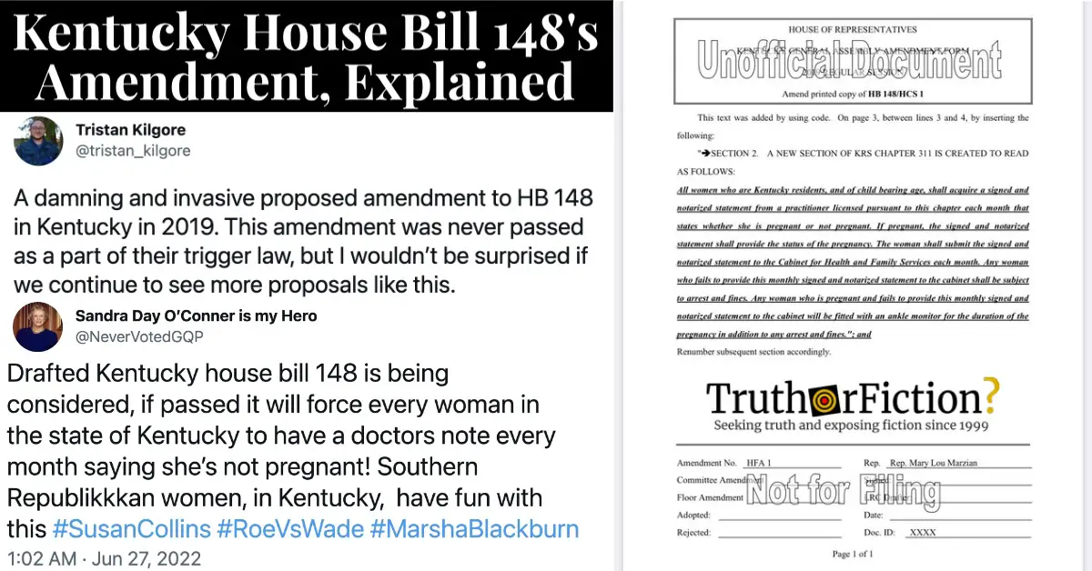 Will a Kentucky Bill Mandate That Women Confirm Whether They’re Pregnant Every Month?