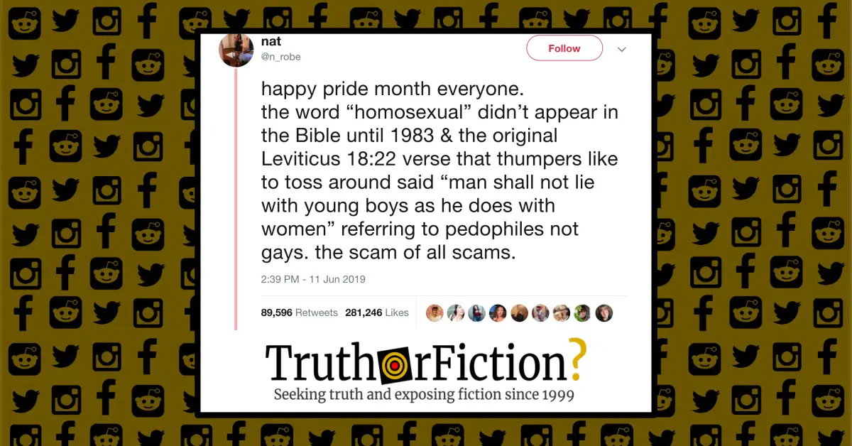 Was the Word ‘Homosexual’ Only Added to Leviticus 18:22 in 1983?