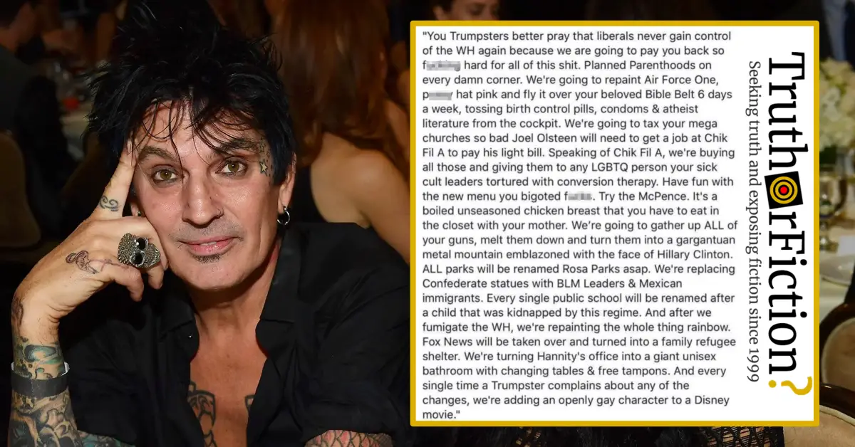 Did Tommy Lee Write a Lengthy Anti-Trump Screed on Twitter?