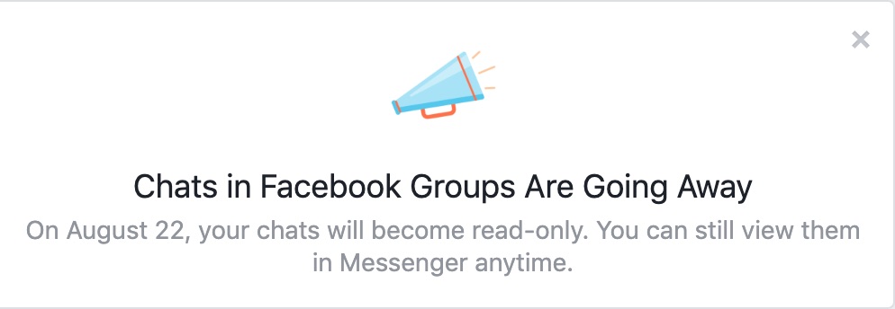 chats in facebook groups are going away august 22