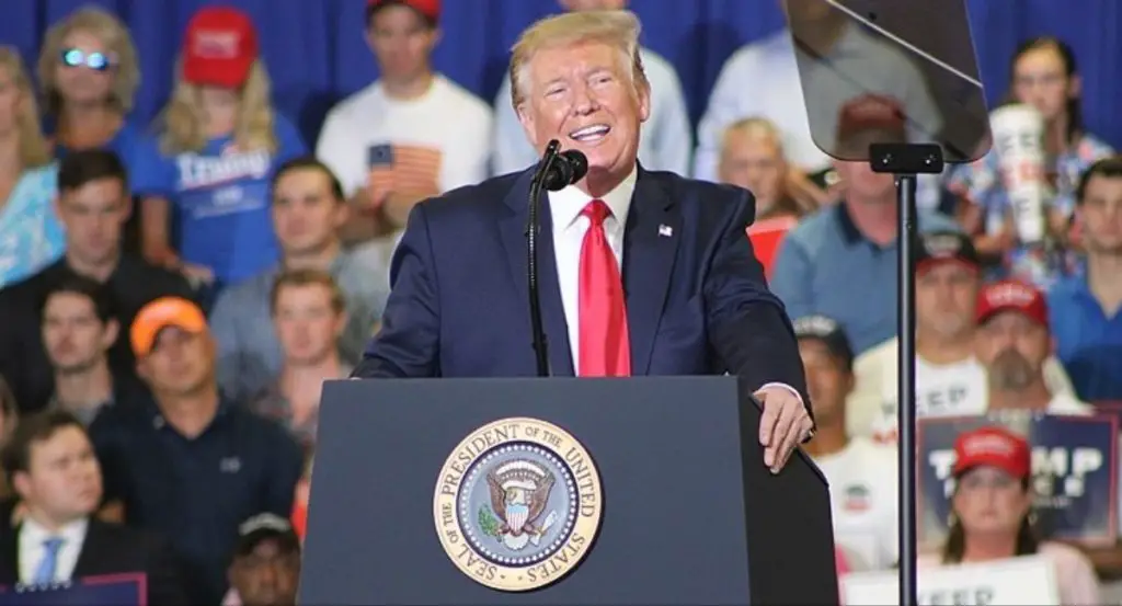 United States President Donald Trump at the Keep America Great rally in Fayetteville, NC on September 9, 2019.