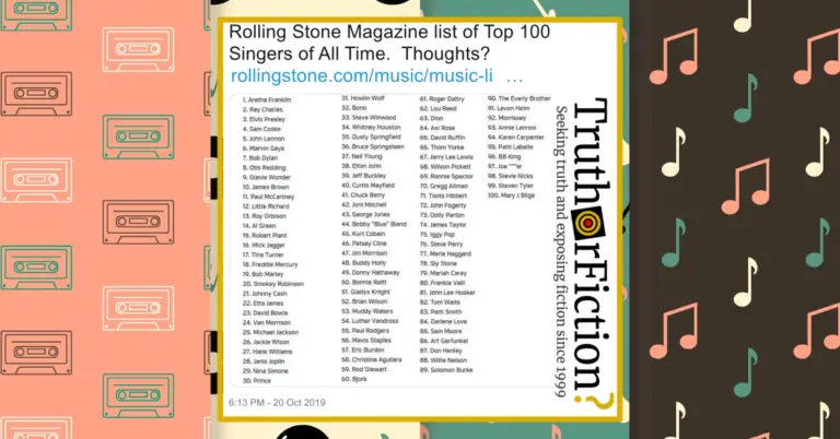 ‘Rolling Stone’ List of Top 100 Singers of All Time – Truth or Fiction?