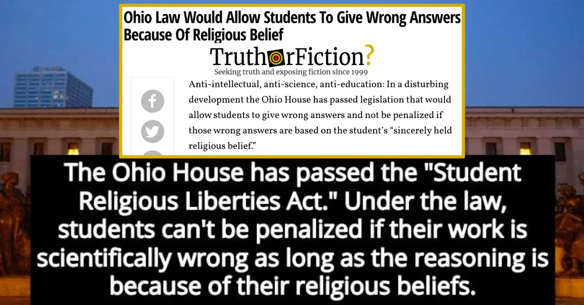 Does an Ohio Law Allow Students to Give Wrong Answers Because of Religious Belief?