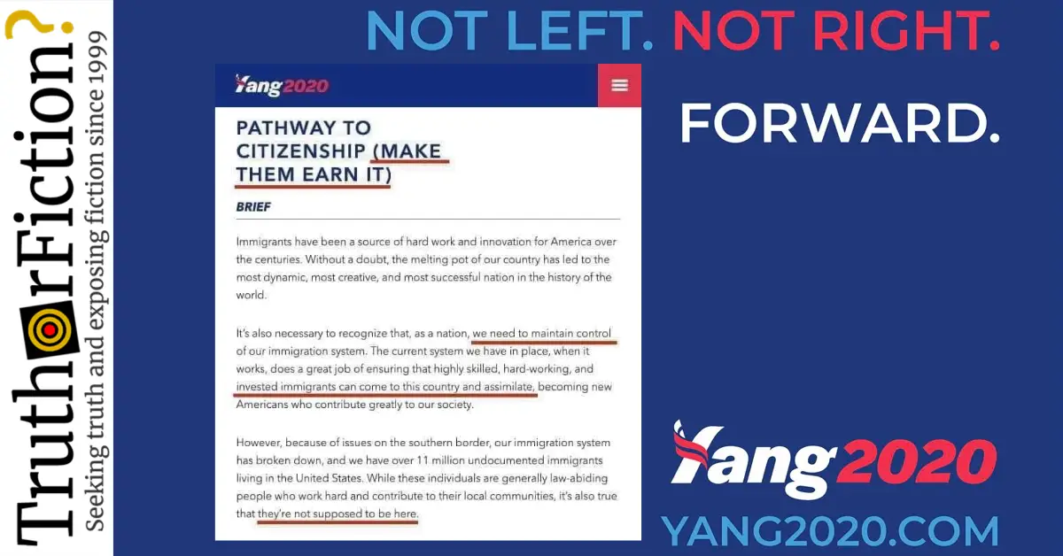 Andrew Yang ‘Pathway to Citizenship (Make Them Earn It)’ Policy Statement?