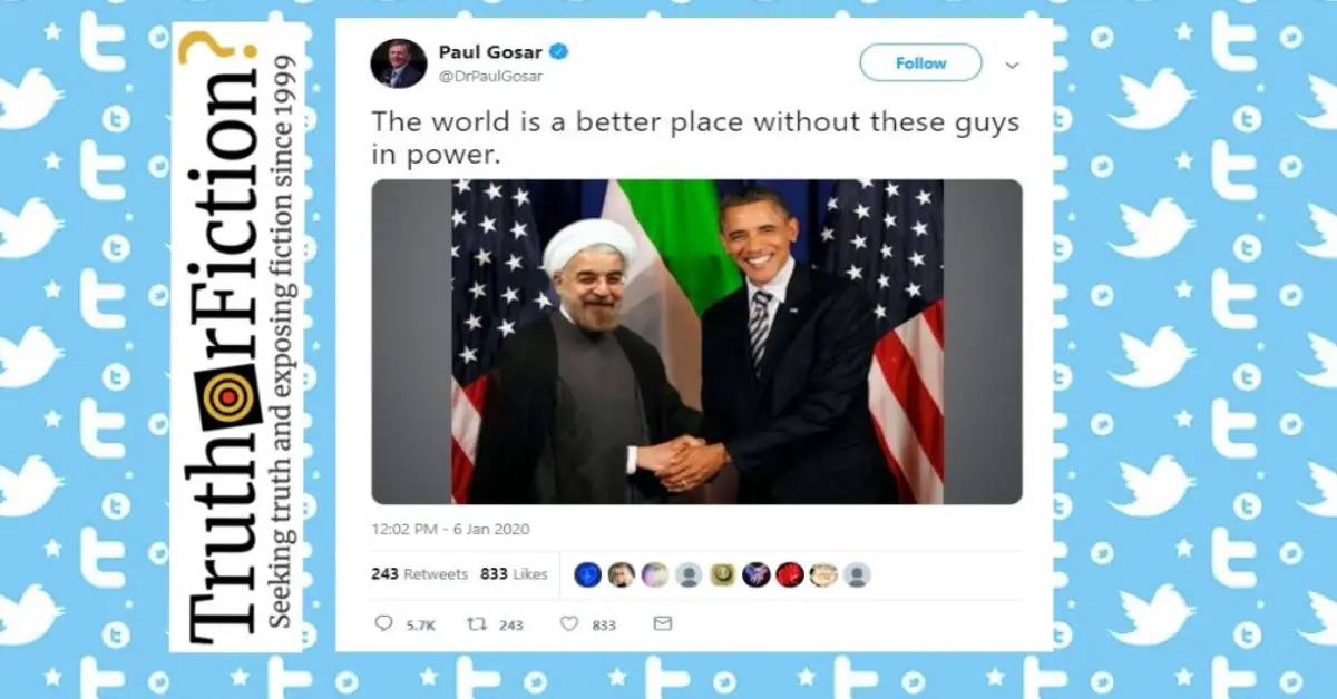 Arizona Rep. Paul Gosar Pushes Digitally Altered Image of Obama with Iranian Leader