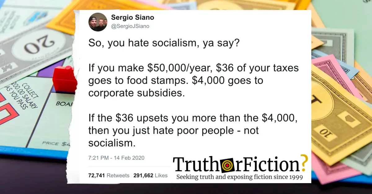 ‘If You Make $50,000/Year, $36 of Your Taxes Goes to Food Stamps, $4,000 Goes to Corporate Subsidies’