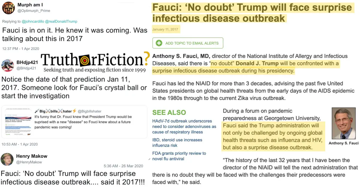 Did Dr. Fauci Predict a Serious Pandemic During Trump’s Presidency — in 2017?