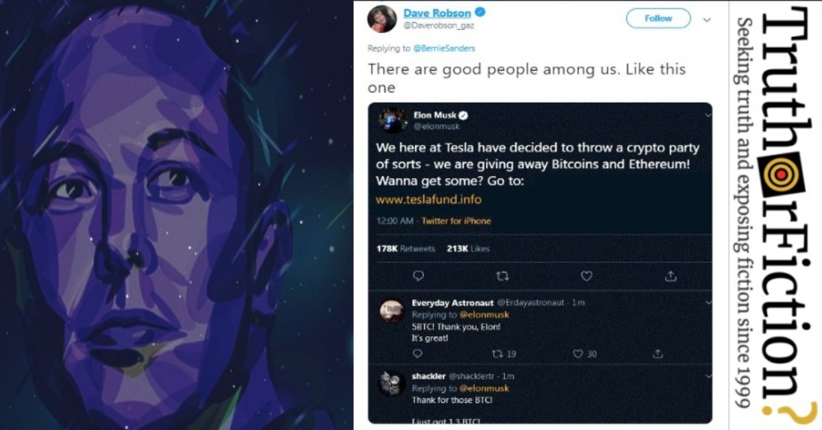 Is Elon Musk ‘Giving Away Bitcoins and Etherium’ on Twitter?