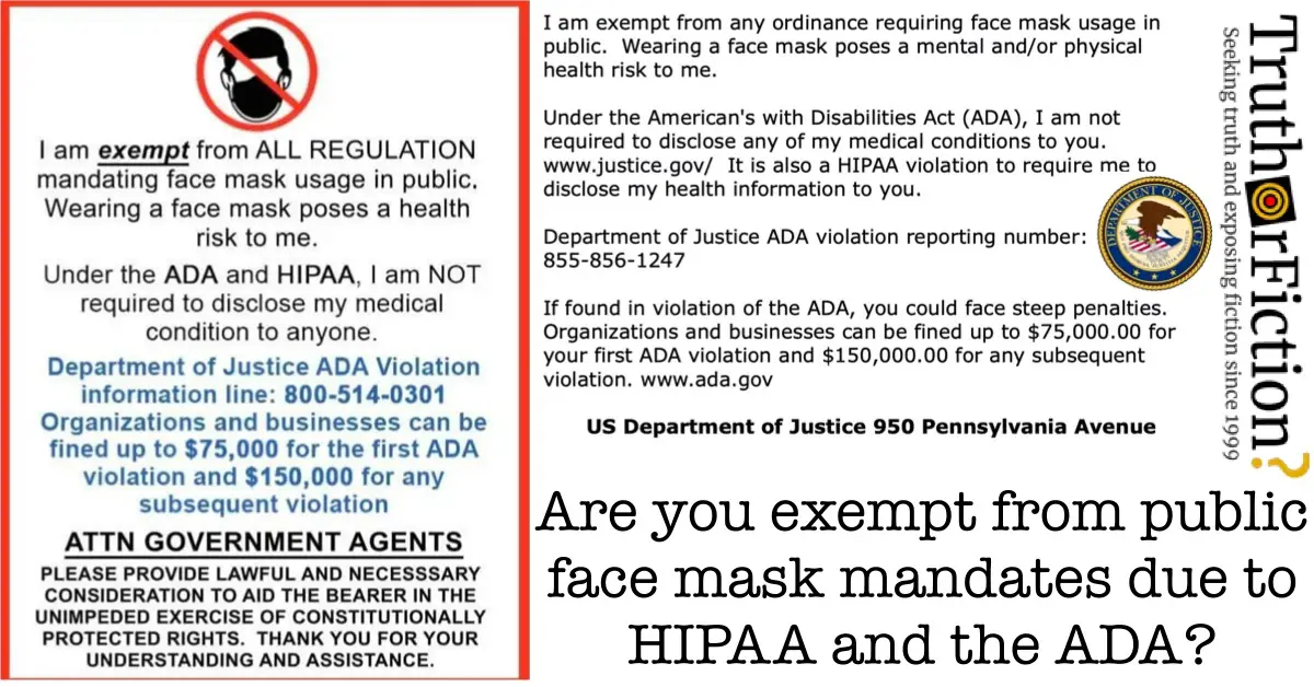 COVID19 HIPAA Face Mask Exemption 'Passes' Truth or Fiction?