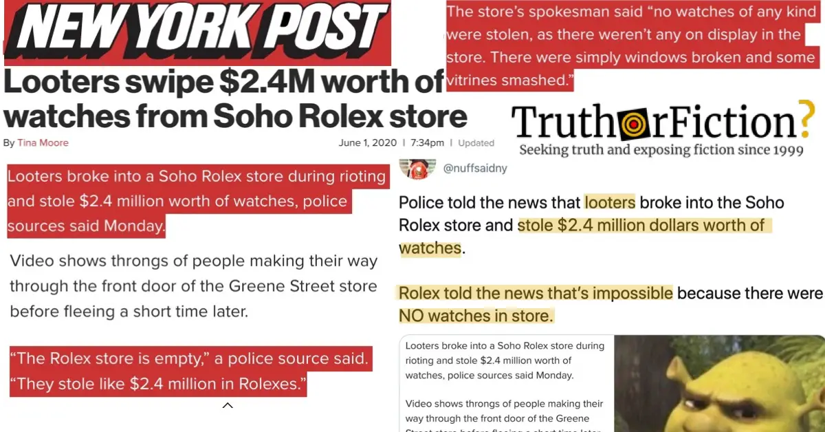 Did Police Tell Newspapers That $2.4M of Merchandise Was Looted from a SoHo Rolex Store — When Rolex Said it Wasn’t?