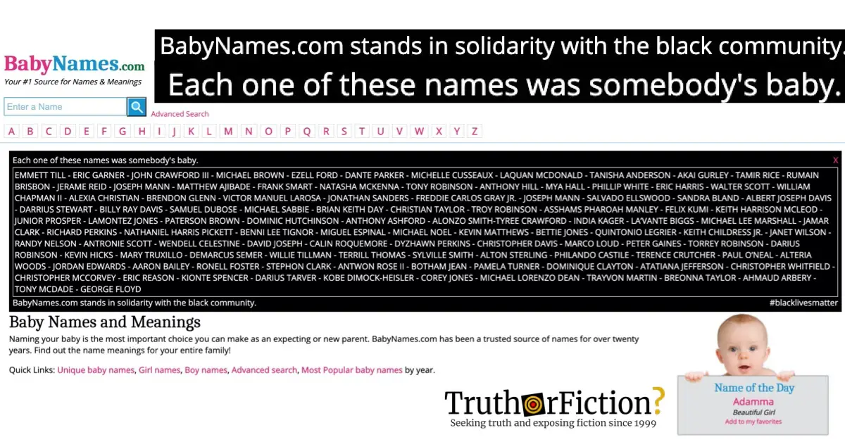 BabyNames.com Intermittently Crashes After Paying Tribute to Victims of Police Violence
