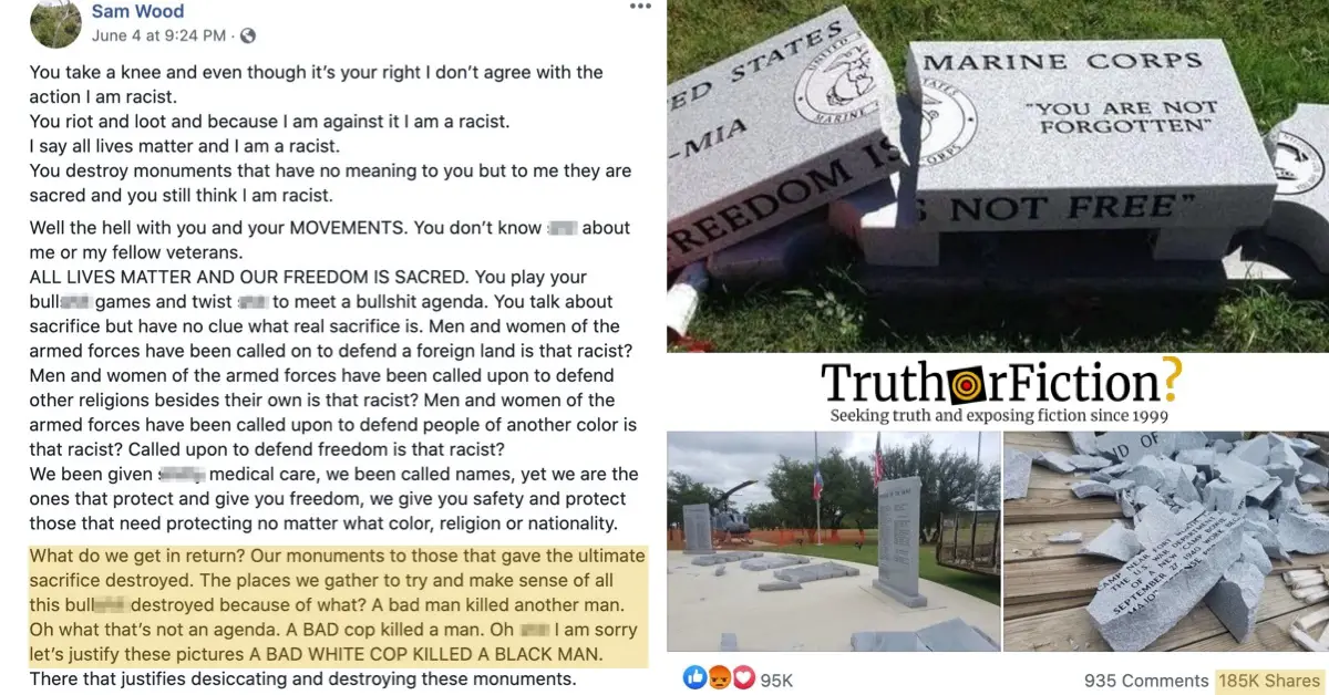 Was a Military Memorial in Pensacola Destroyed in George Floyd Protests?