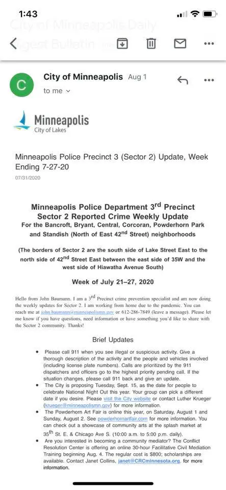 minneapolis 3rd precinct july 28 crime warning