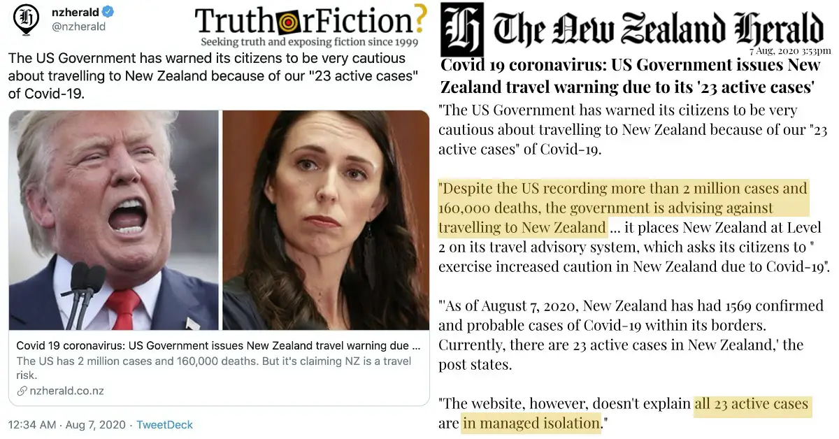Did the United States Issue a COVID-19 Travel Advisory for New Zealand?