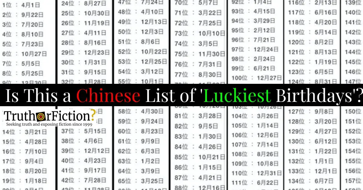 Is This a Chinese ‘Luckiest Birthday’ List?