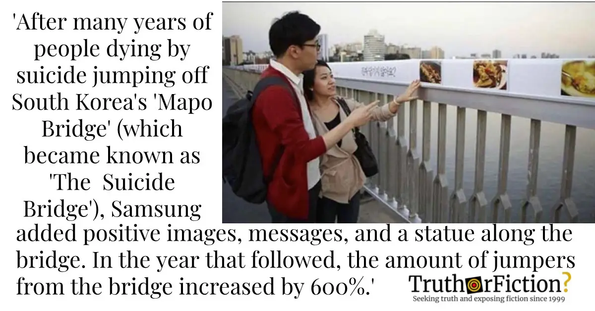 Did a Life Insurance Company’s Attempt to Curb Suicide on a South Korea Bridge Precede an Increase in Deaths?