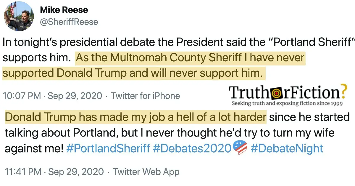 ‘Portland Sheriff’ Refutes Trump’s Debate Claim About Endorsement