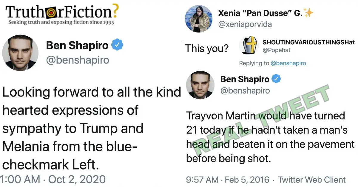 Did a Real Ben Shapiro Tweet About Trayvon Martin Resurface After He Predicted a Lack of Sympathy for Donald Trump’s COVID-19?