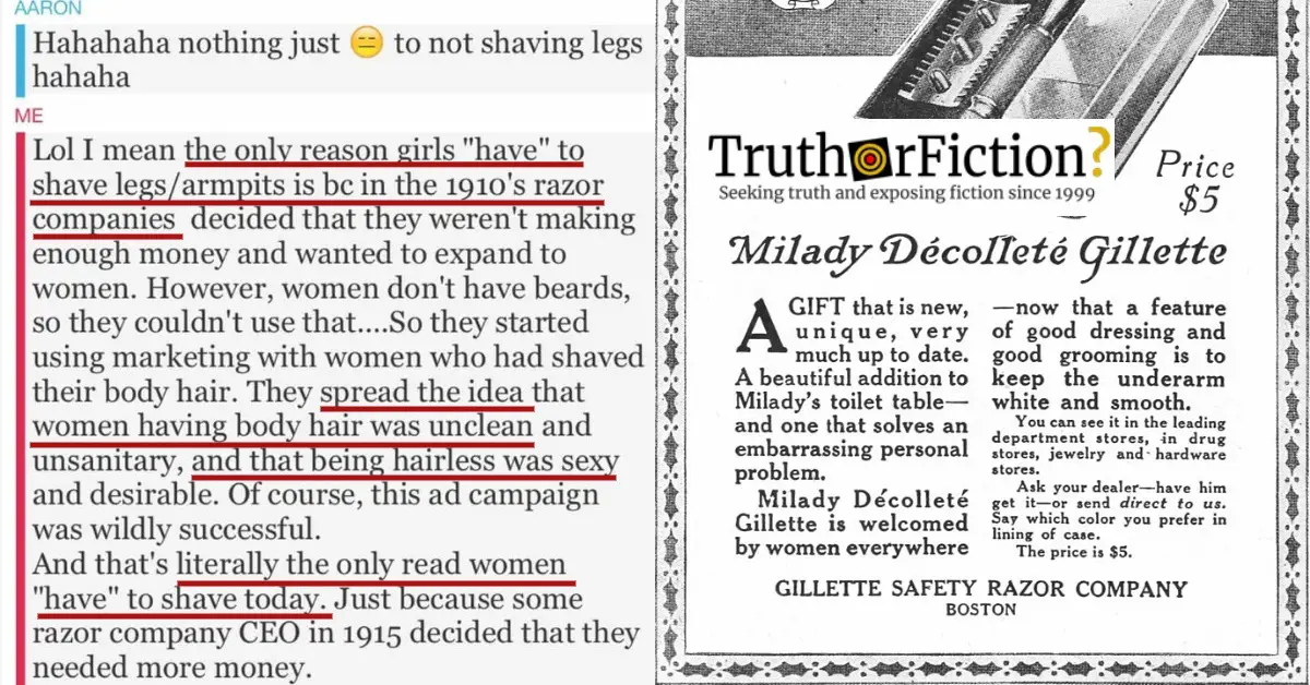 Did Women Start Shaving Their Legs Due to a 1910s Marketing Push by Razor Manufacturers?