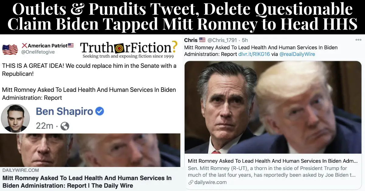 ‘Mitt Romney Asked To Lead Health And Human Services In Biden Administration: Report’