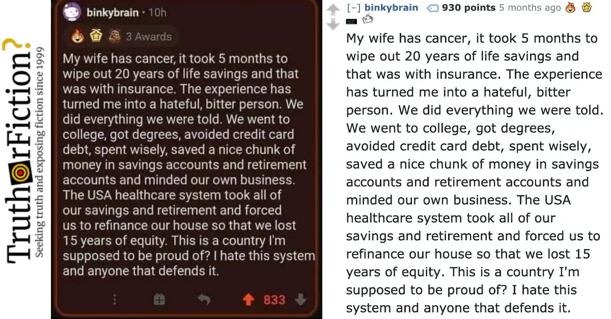 ‘My Wife Has Cancer’ Reddit Comment Spreads Virally, Prompts Discussion of American Healthcare System