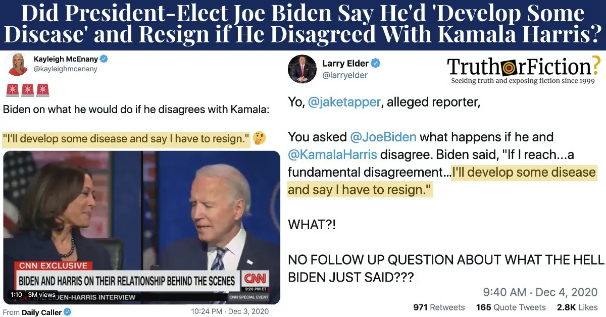 Did Joe Biden Say if He Disagreed with Kamala Harris, He’d Fake an Illness and Resign?