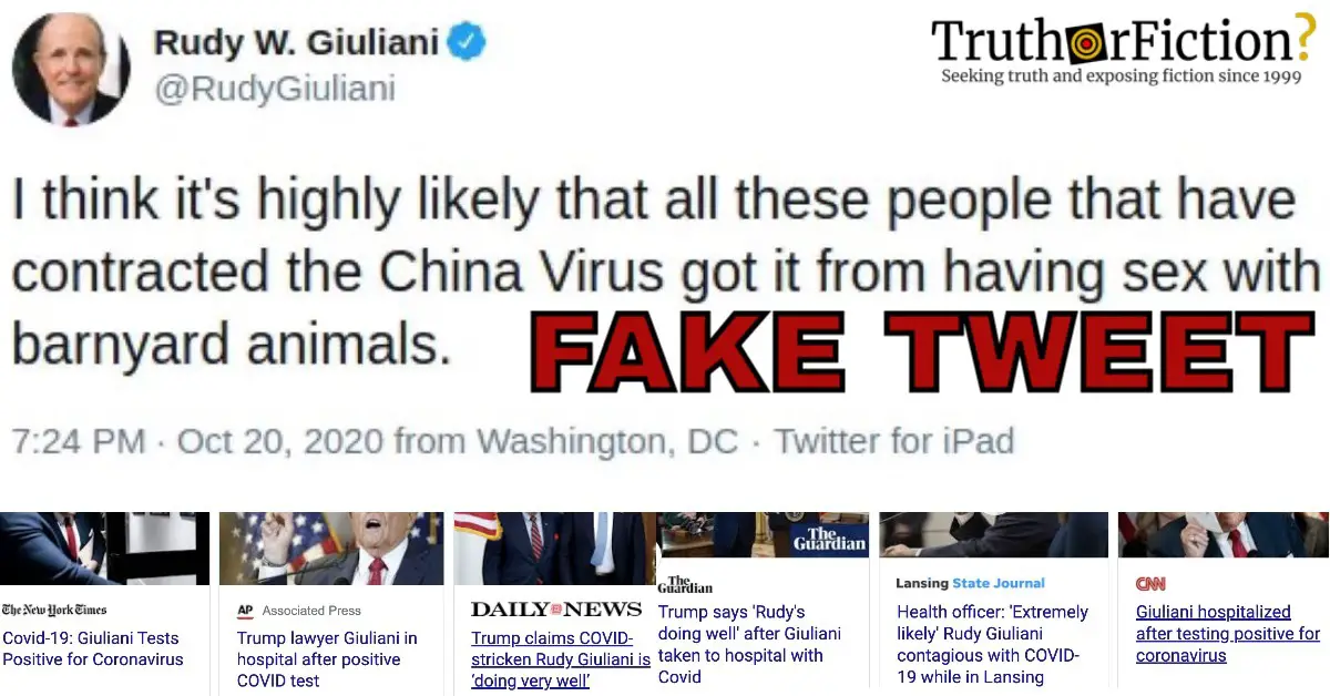 No, Rudy Giuliani Didn’t Say People Got ‘China Virus’ by ‘Having Sex with Barnyard Animals’