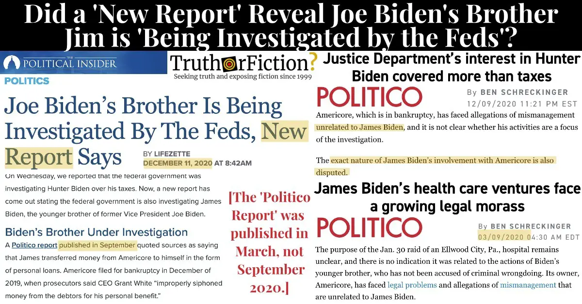 Is Joe Biden’s Brother James Now Being Investigated by ‘the Feds’?
