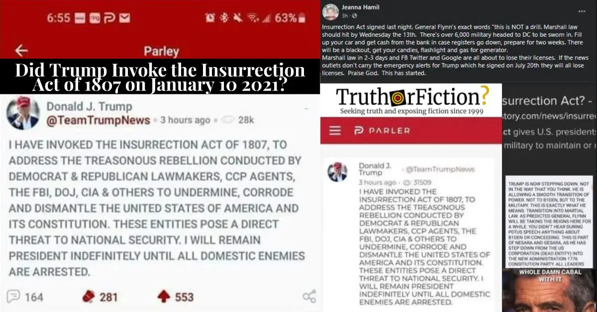 TeamTrumpNews Parler Post: ‘I Have Invoked the Insurrection Act of 1807’