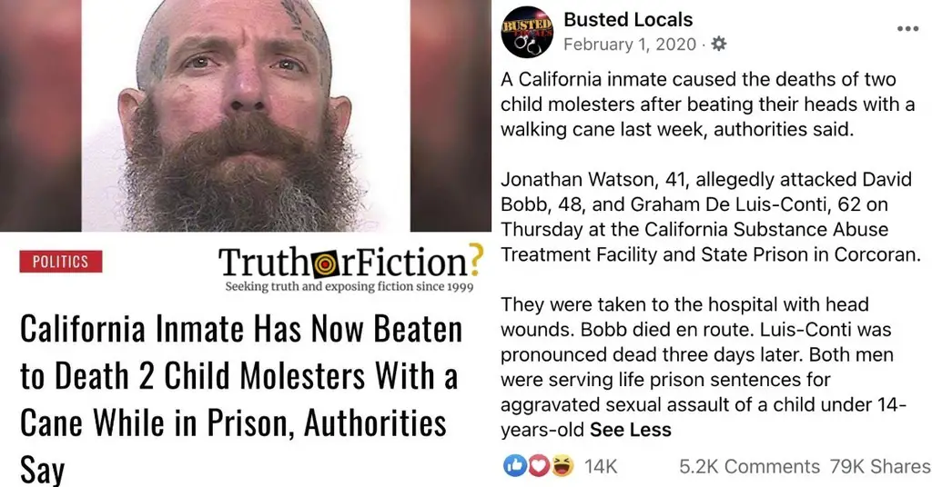 ‘California Inmate Has Now Beaten to Death 2 Child Molesters With a Cane While in Prison, Authorities Say’