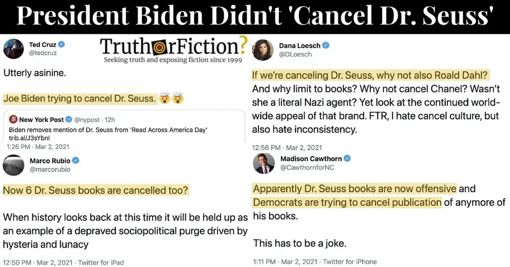 Did the Biden Administration Censor, Cancel, or Ban Dr. Seuss Books Due to Racist Content?