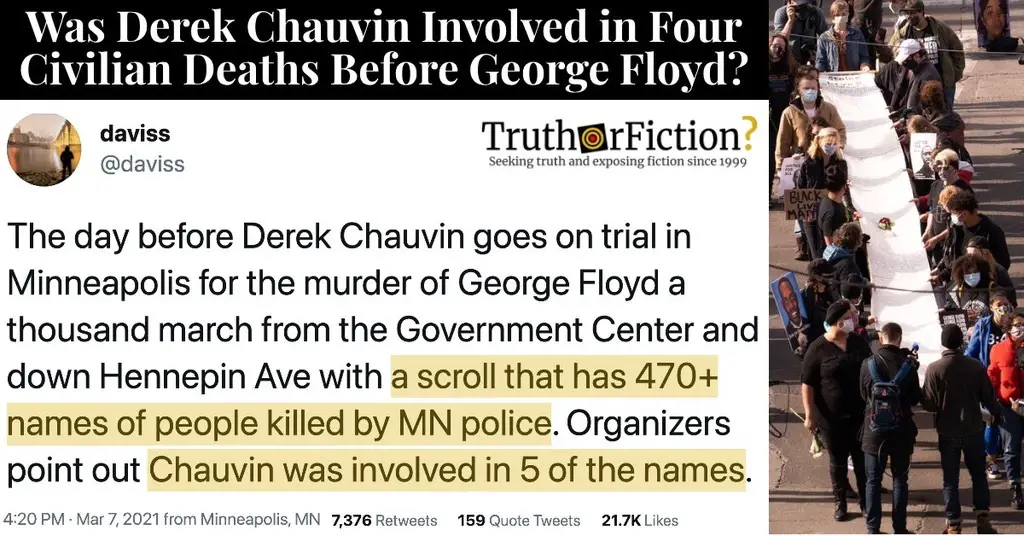 On a ‘Scroll That Has 470+ Names of People Killed by MN Police,’ Was Derek Chauvin Involved in Five?