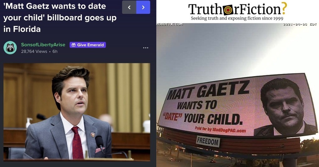 ‘Matt Gaetz Wants to Date Your Child’ Billboard in Florida