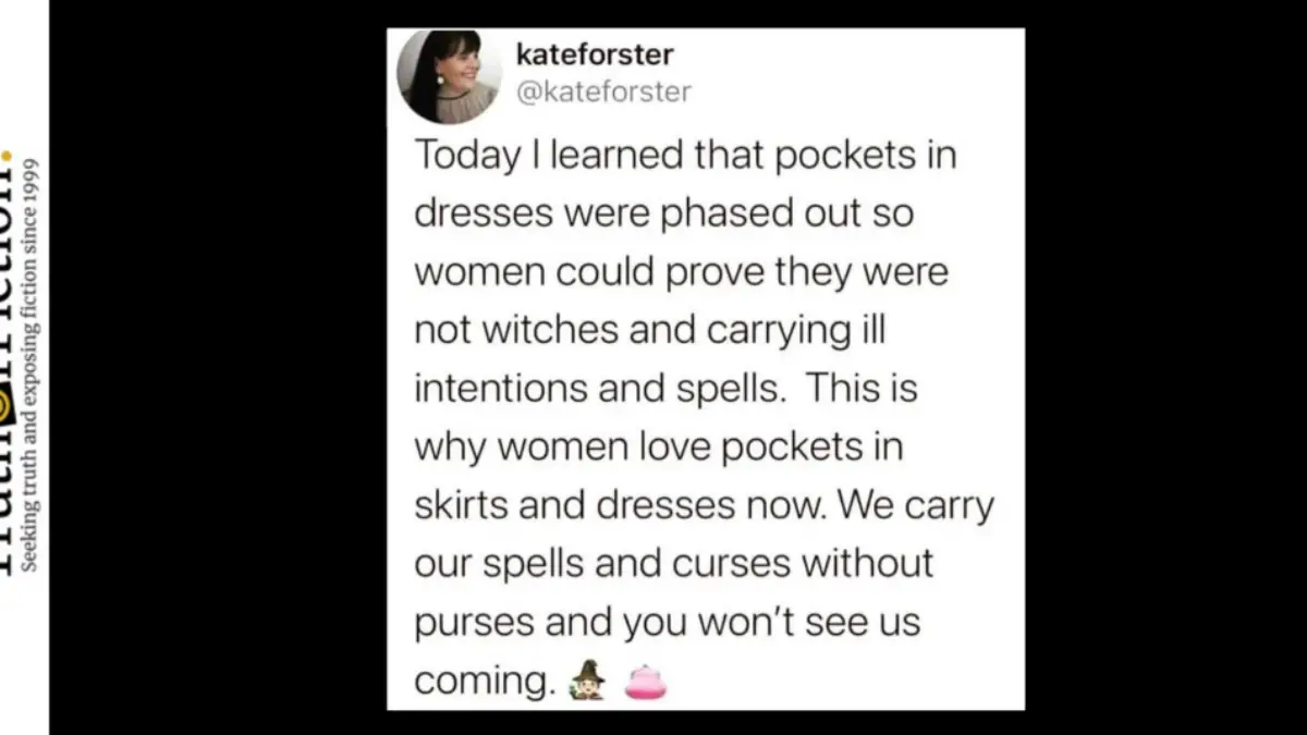 Pockets in Dresses Were Phased Out So Women Could Prove They Were Not  Witches' – Truth or Fiction?