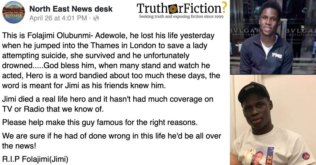Folajimi Olubunmi-Adewole Jumped Into the Thames to Rescue a London Bridge Jumper